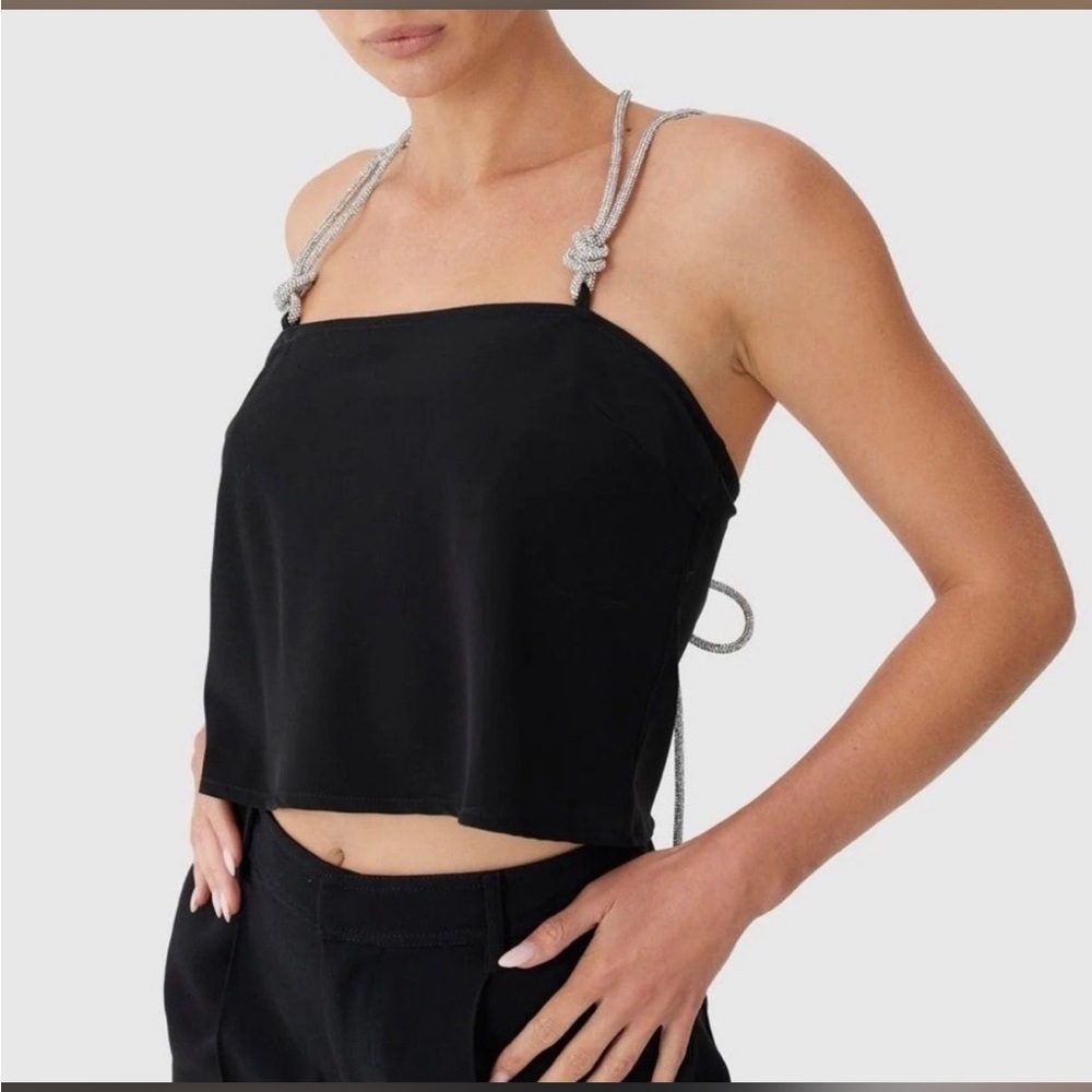 NWT C/Meo Collective Elevate Top Black With Diamante Rope Straps Size XS 💎